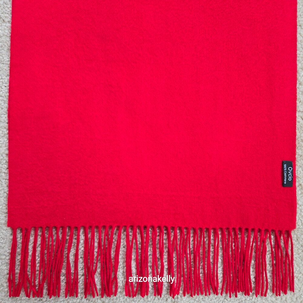 NWOT Red Cashmere Fringed Scarf Ovcio - Picture 7 of 10